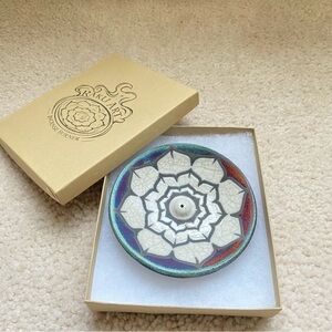 Handmade Lotus Raku Pottery Incense Burner Dish Signed by Jeremy Diller w/ Box
